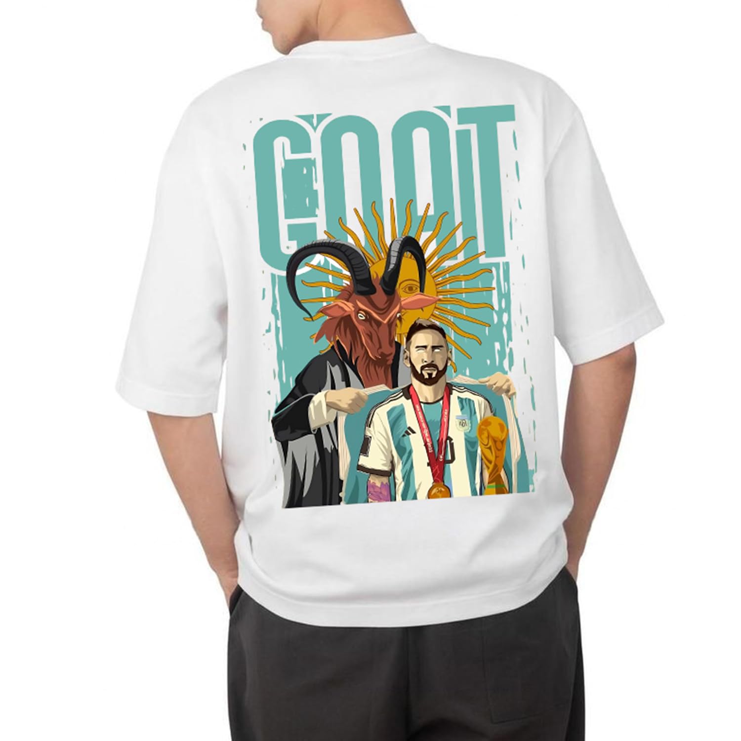 AROA Tshirt Goat Messi Model : 087 Men Cotton Printed Oversized/dropshoulder/Round Neck White Tshirt for Men Women Unisex-picture-28