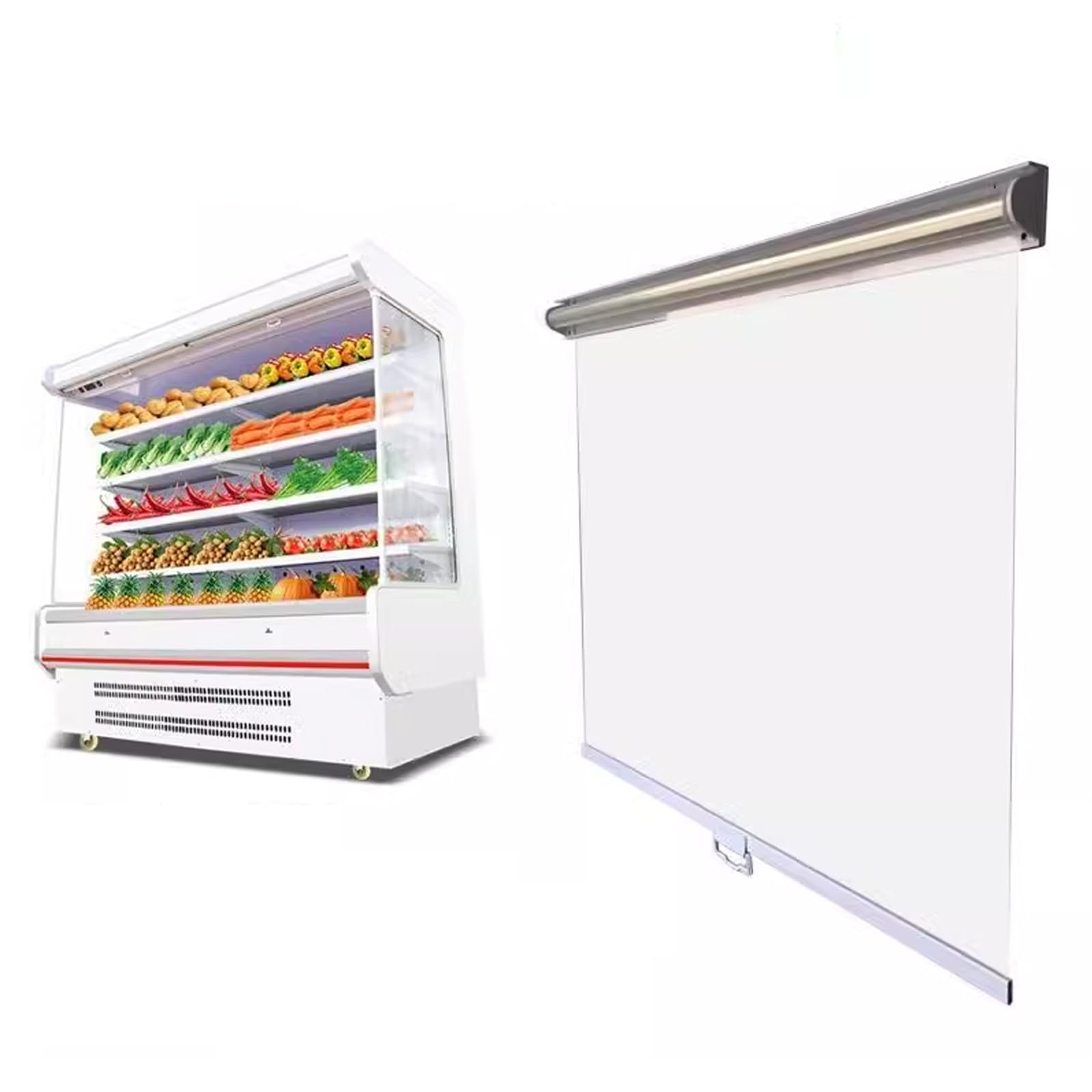 Stores enrouleurs transparents sur mesure imperméables pour vitrines de congélateur