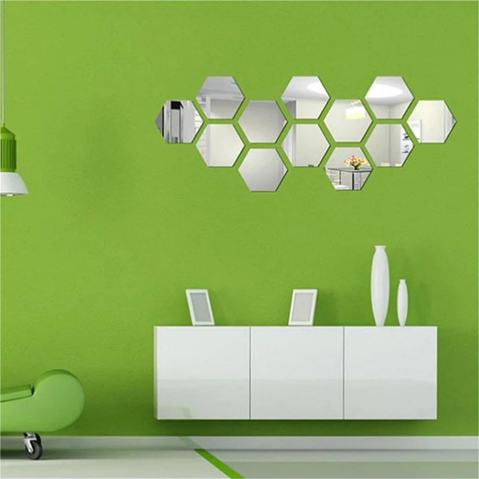 Hexagonal Mirror Wall Sticker 3/6/12pcs 3D Hexagon Mirror Wall Sticker DIY TV Background Living Room Stickers Wall Decor Bedroom Bathroom Home Decoration(12pcs Silver,XL 150x130x75mm)
