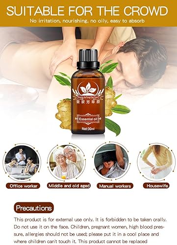 Miniatura 6 de Paquete de 3 aceite de jengibre de drenaje linfático, promueve el metabolismo de la circulación sanguínea, aceite de masaje SPA.