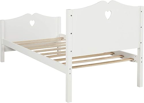 Miniatura 6 de Merax Base de cama con plataforma individual con soporte de listones de madera, cabecero y estribo (blanco)