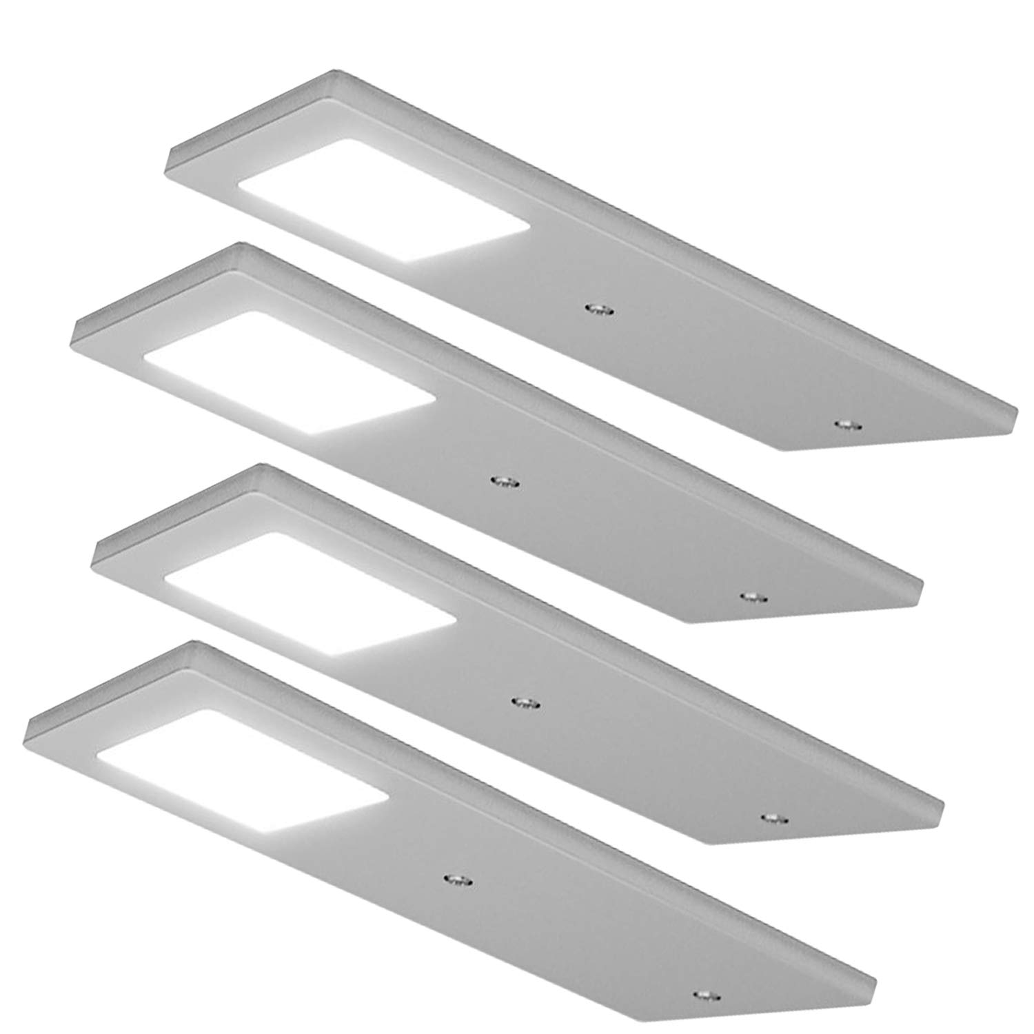 4x ALUMINIUM Ultra-Slim Rectangle Under Cabinet Kitchen Light Kit - Natural White LED