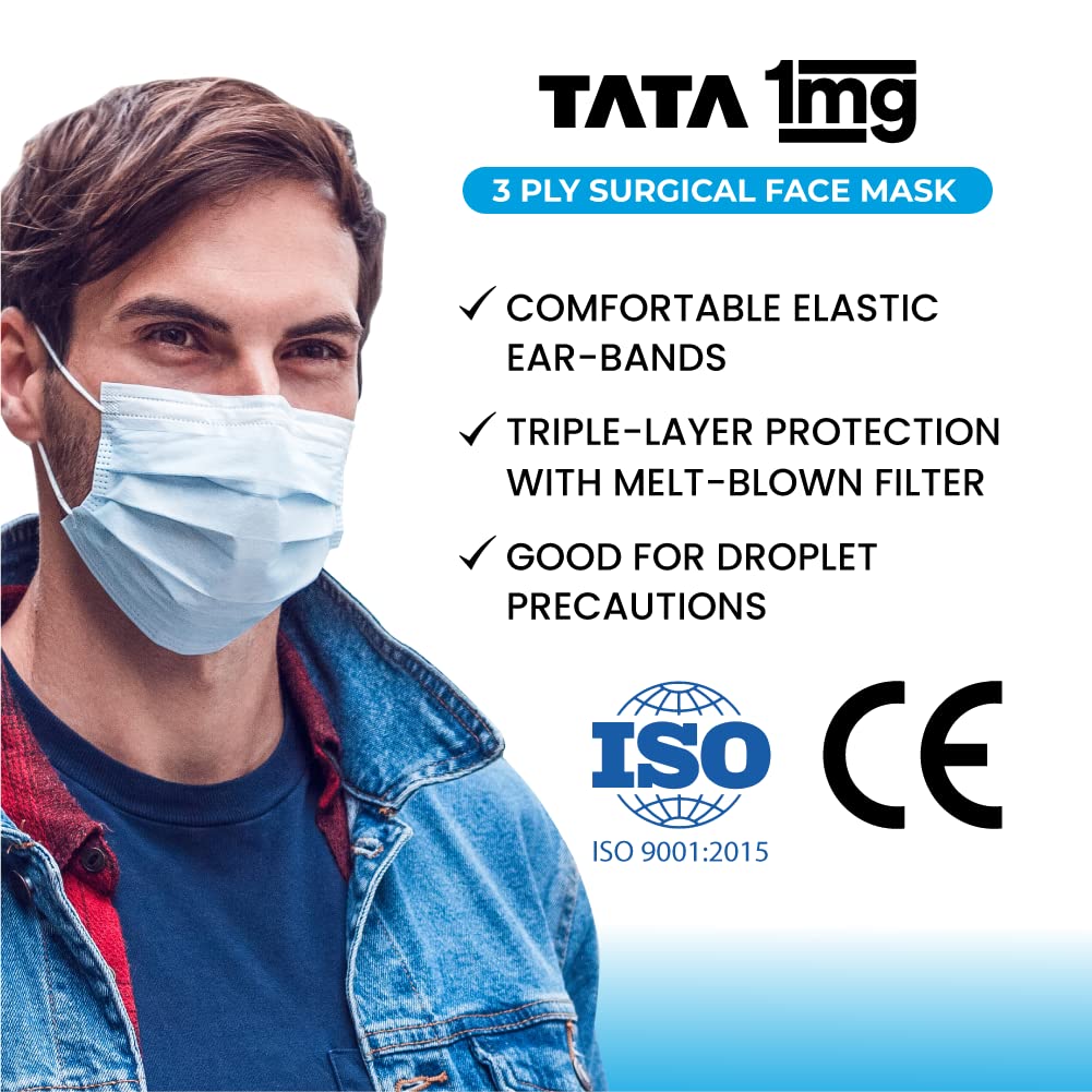 Tata 1mg 3 Ply Surgical Face Mask With Meltblown Filter And Nose Pin (Pack of 50 Masks) Amazon
