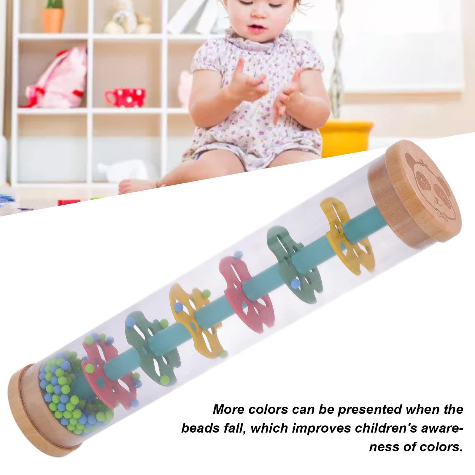 SIXRUN Giocattolo con Bastone della Pioggia, Sonaglio Rainmaker in Legno Massello e Plastica, Mini Tubo Scuotitore da 8,3 Pollici con Perline Colorate con Suono della Pioggia Gioco Motorio Fine per