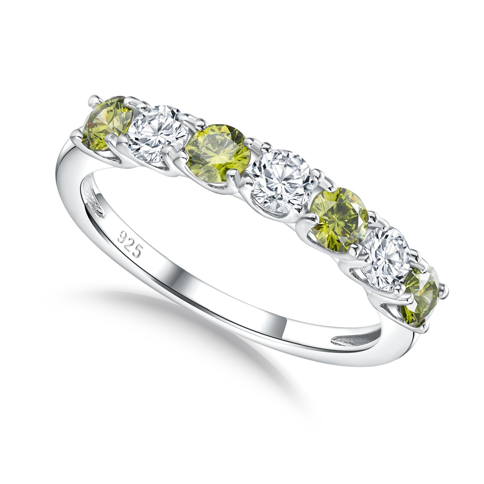 925 Sterling Silver Birthstone &amp; Cubic Zirconia Stackable Ring for Women