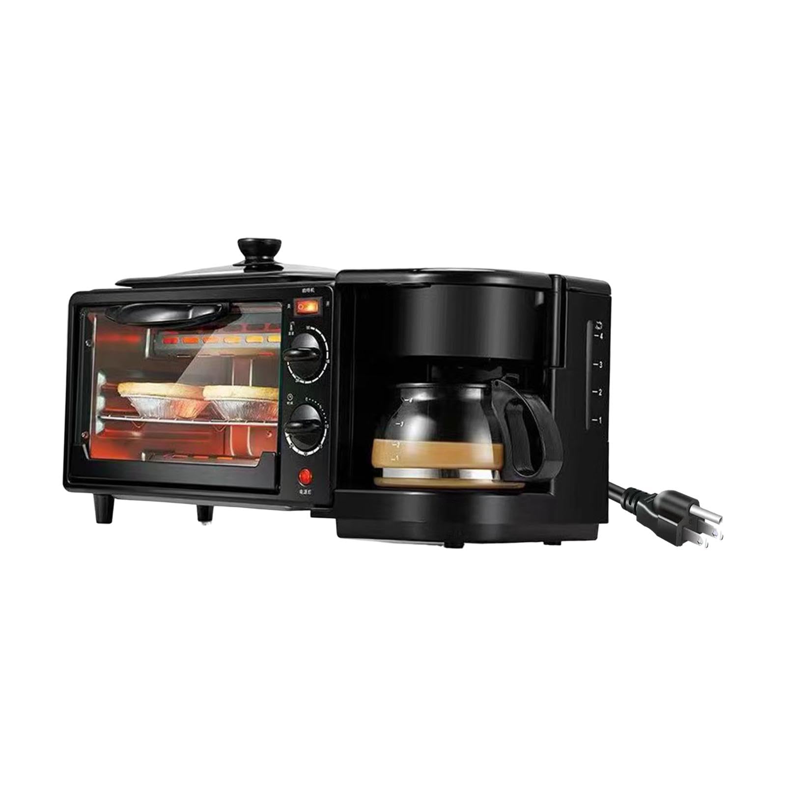 Máquina de Desayuno 3 en 1, Plancha Antiadherente, pequeños electrodomésticos de Cocina versátiles, Horno Tostador con cafetera for Huevos y Salchichas