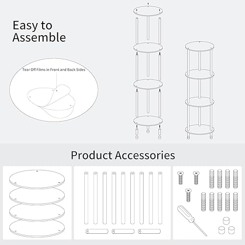 Miniatura 5 de Mesa auxiliar redonda de acrílico transparente para espacios pequeños, 11.81 pulgadas de largo x 11.81 pulgadas de ancho x 38.7 pulgadas de alto,