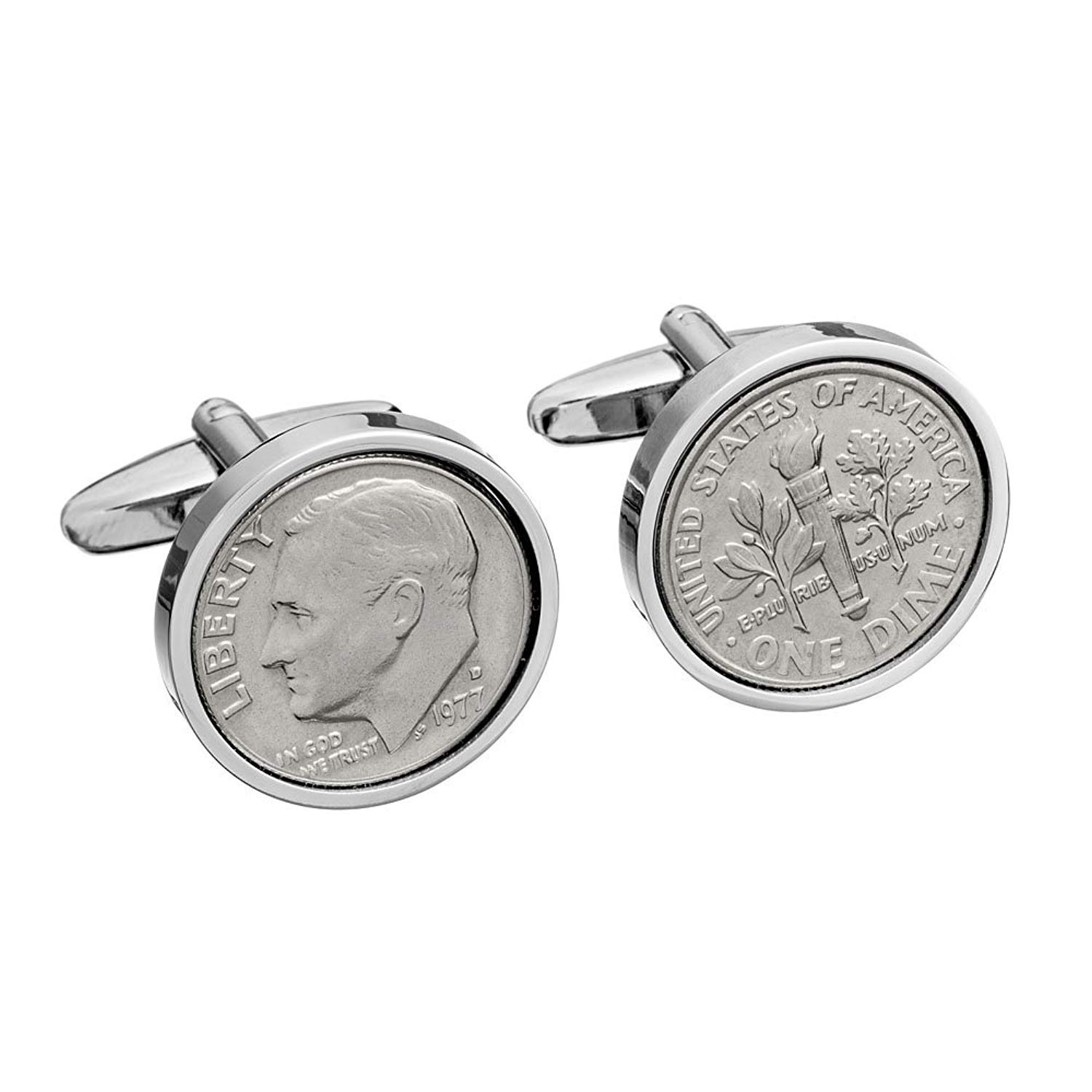 Worldcoincufflinks Cufflinks Rhodium Plated 1977 Birthday for Men 1977 US Coin Cufflinks