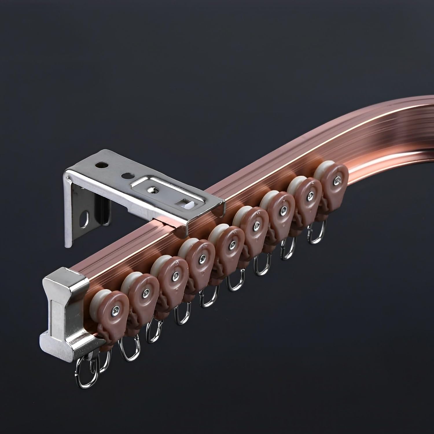 Adjustable Heavy-Duty Aluminum Curtain Track for L-Shaped & U-Shaped Bay Windows, Ideal for Shower Curtains & Room Dividers, DIY Ceiling/Wall Mount, 1.5m/4.9ft, Rose Gold