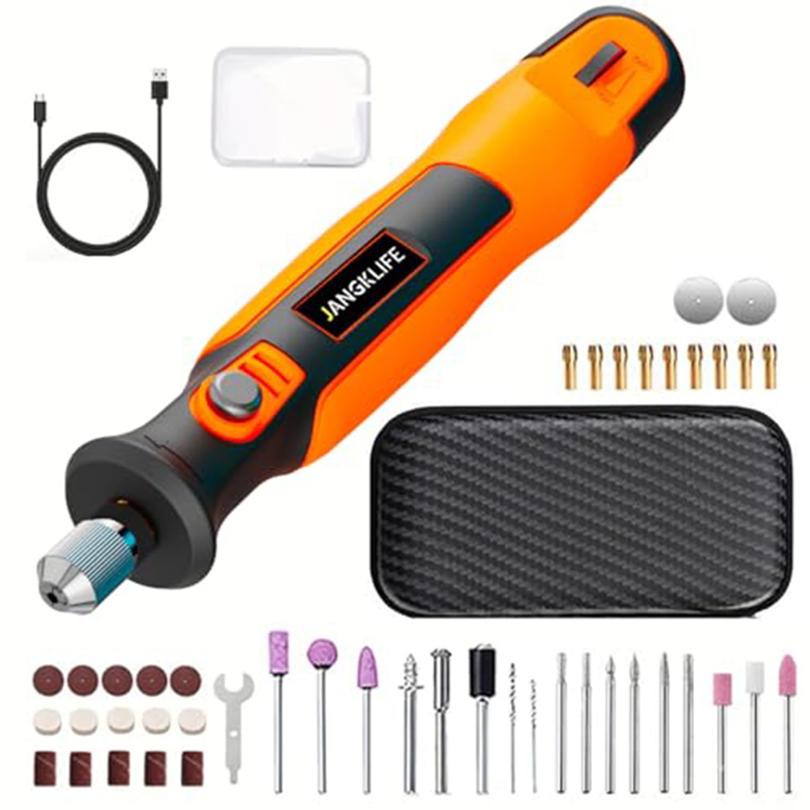 Cordless Rotary Tool Kit - 6-Speed 18000RPM with 44 Accessories | Mini USB Rechargeable for Engraving, Cutting, Polishing | DIY Crafts, Woodworking & Metal Projects. (Orange)
