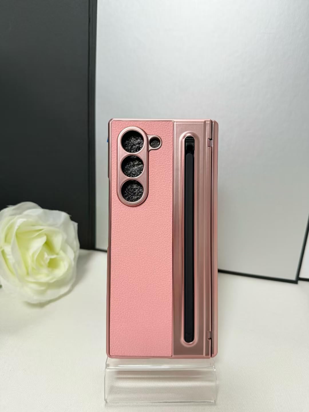 for Galaxy Z Fold 6 Case with S Pen，Built-in Privacy Screen Protector & Hinge Protection, Support Wireless Charging Thin PU Leather Full-Body Protection Slim Case for Samsung Galaxy Z Fold 6-Pink