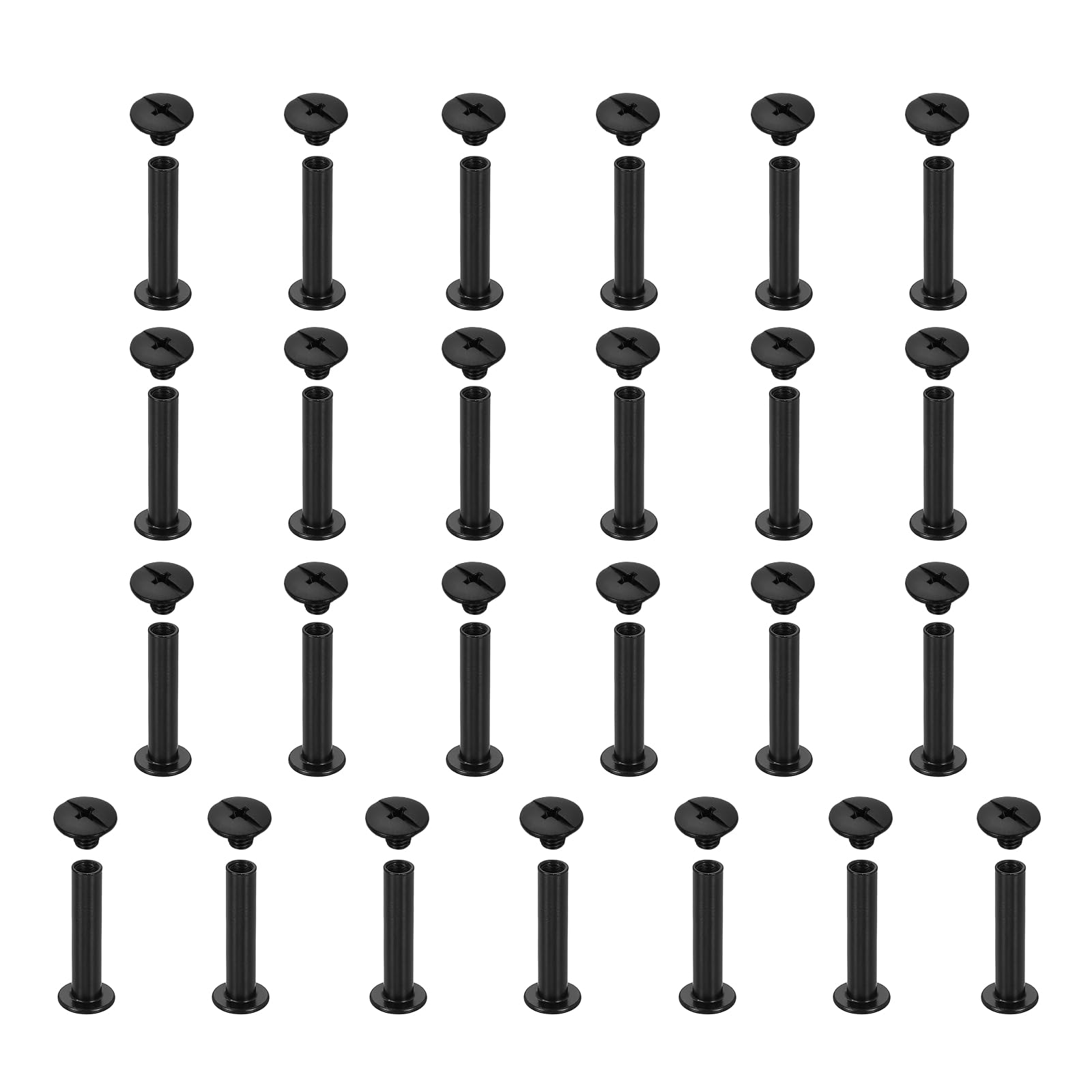 sourcing map 25set Chicago Screw M5x25mm Phillips Nail Rivet Stud Bolts Rivets Binding Post Screw for DIY Craft Leather Belt Bag Bookbinding, Black