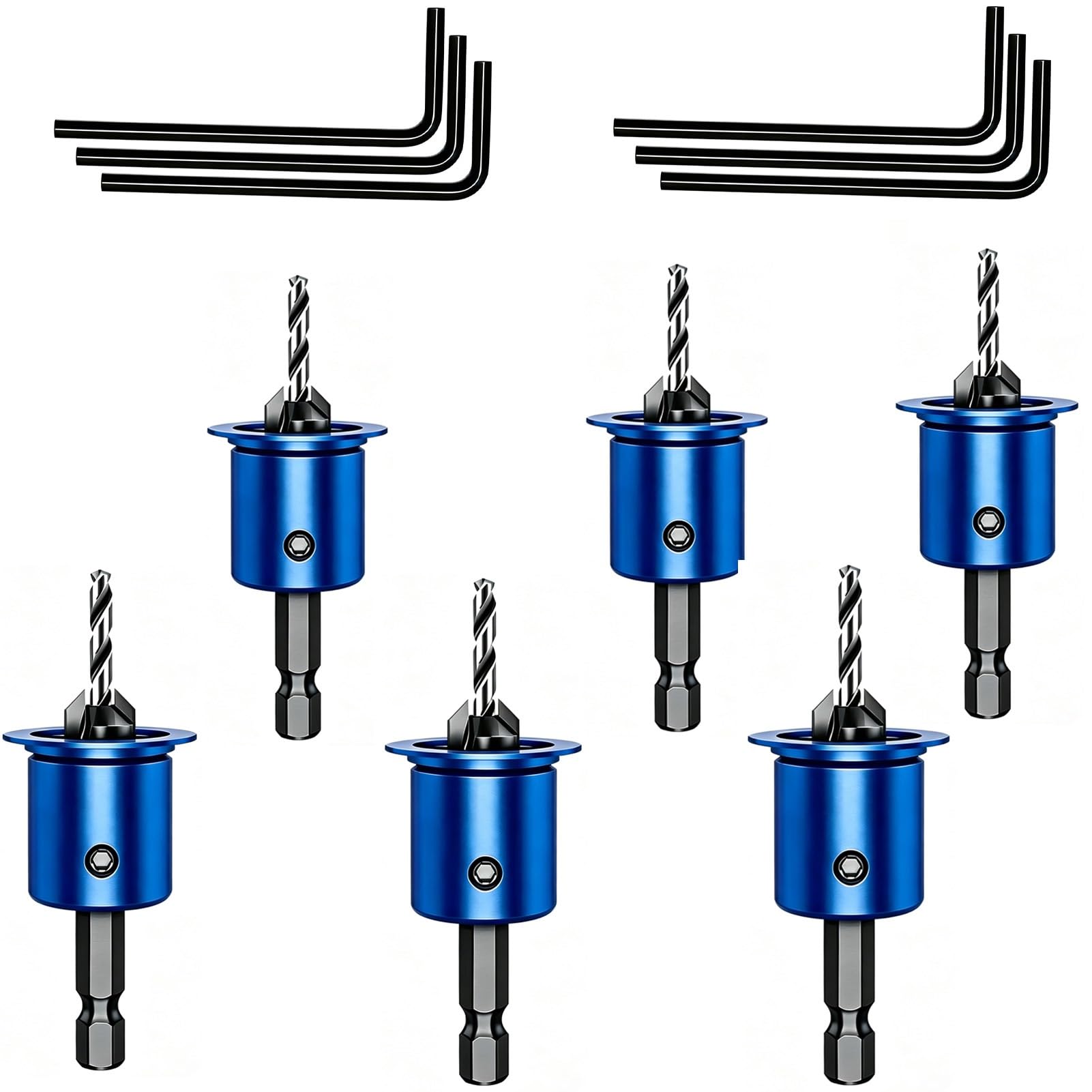Punta da trapano per foro svasatore da 6 pezzi, lega di carburo di tungsteno da 10 mm 1/4"