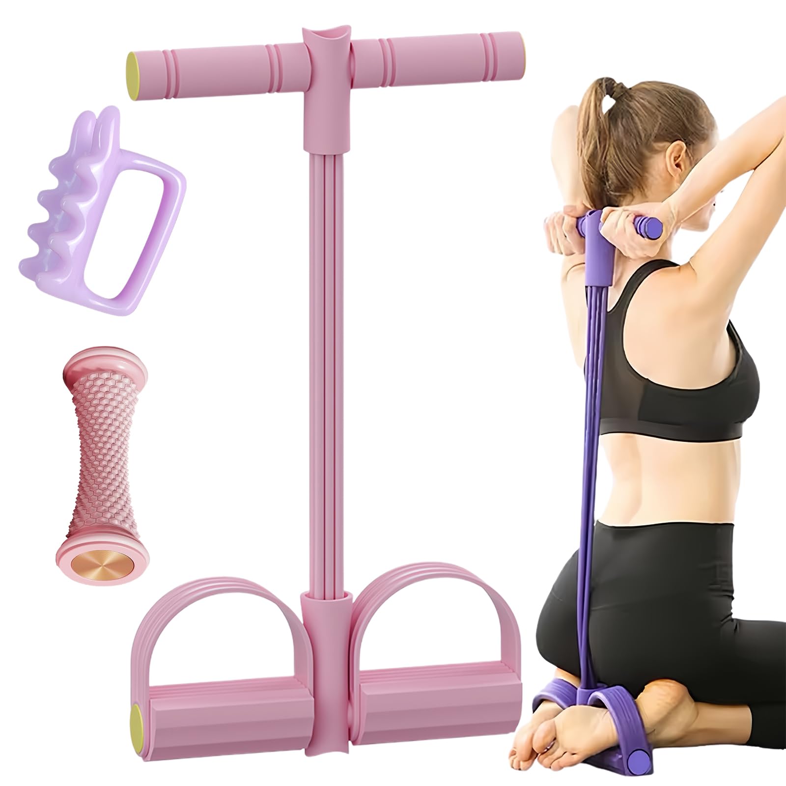 Multifunction Tension Rope 6 Tube, Foot Pedal Resistance Bands with Handle, Fitness Resistance Bands-6 Tube Pedal Ankle Puller, Exercise Equipment for Home Use (Pink)