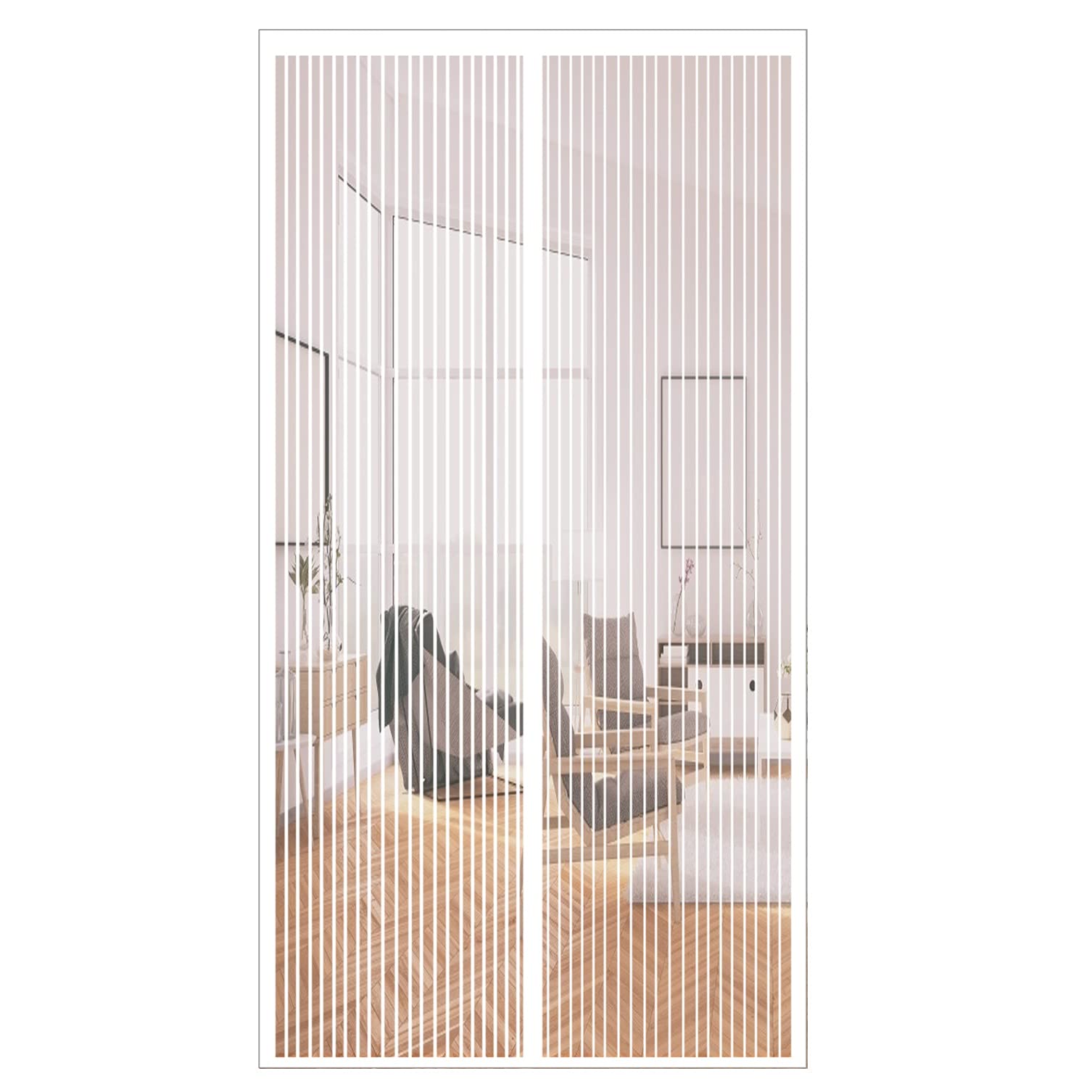 Gouer White Magnetic Screen Door Curtain, 100X210cm Keeps Bugs And Mosquitoes Out Screen Door Curtain Full Frame Magic Tape, For Balcony Sliding Living Room Children's Room,