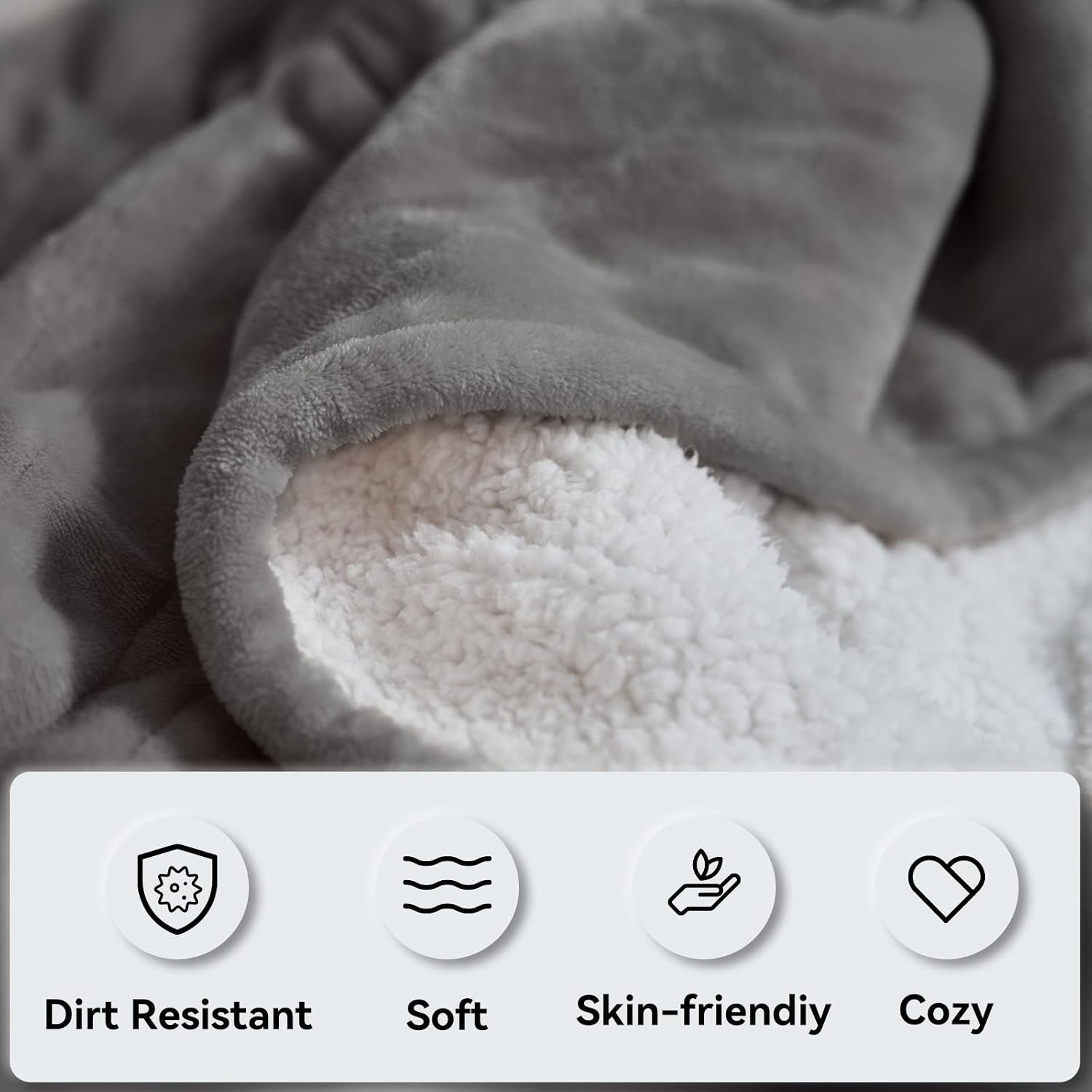 Electric Blanket Queen Size Dual Control, Flannel & Sherpa Plush 84"x 90" Quick Heating Blanket with 10 Heating Levels, 12 Hours Auto-Off, Machine Washable (Dark Grey)