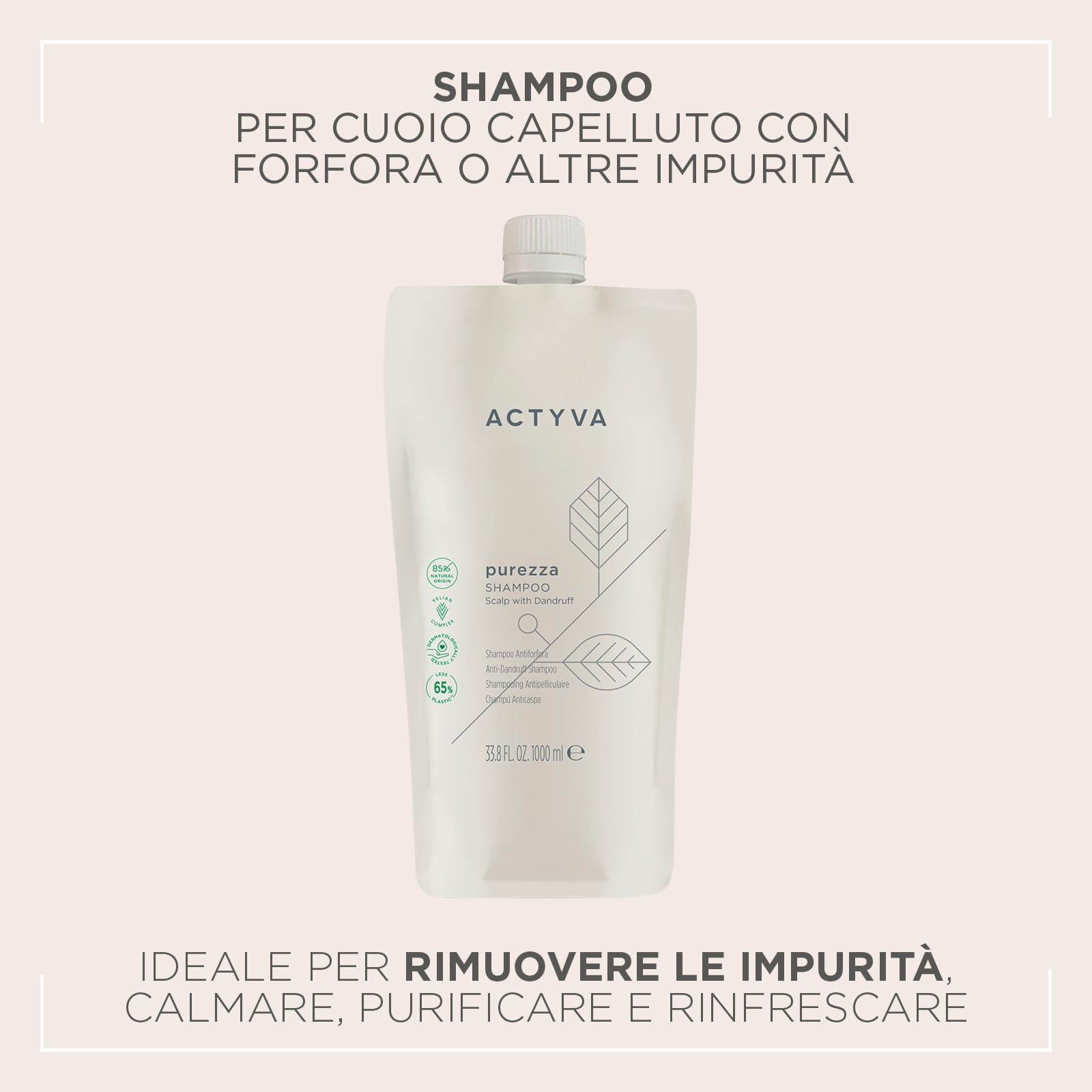 Actyva - Pureza Champú, anticaspa de acción exfoliante y purificante del cuero cabelludo, a base de pimienta negra y té verde - 1000 ml