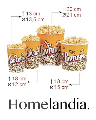 Homelandia 4 Stück Popcorneimer Set - Verschiedene Größen, PVC, Retro-Design, Wiederverwendbar, Mikrowellen- und Spülmaschinenfest