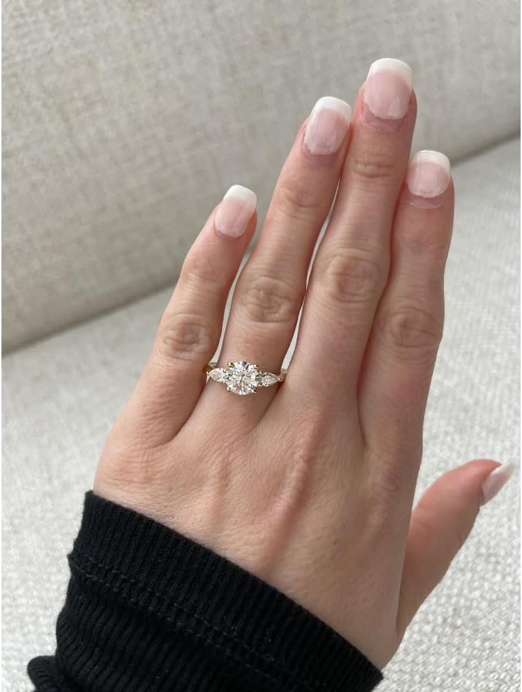 Adelyn 1CT-3CT Three Stone Round Cut Moissanite Engagement Ring for Women Solitaire Wedding Ring Handmade Anniversary Promise Gifts 925 Silver, 10K/14K/18K Solid Gold