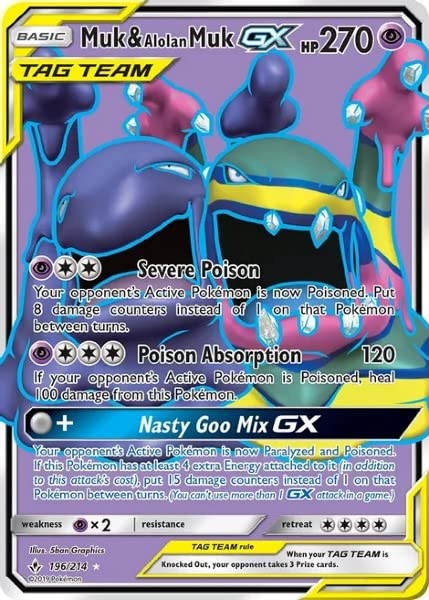 Pokemon - Muk & Alolan Muk Gx 196/214 - Unbroken Bonds - Full Art Ultra Rare Card
