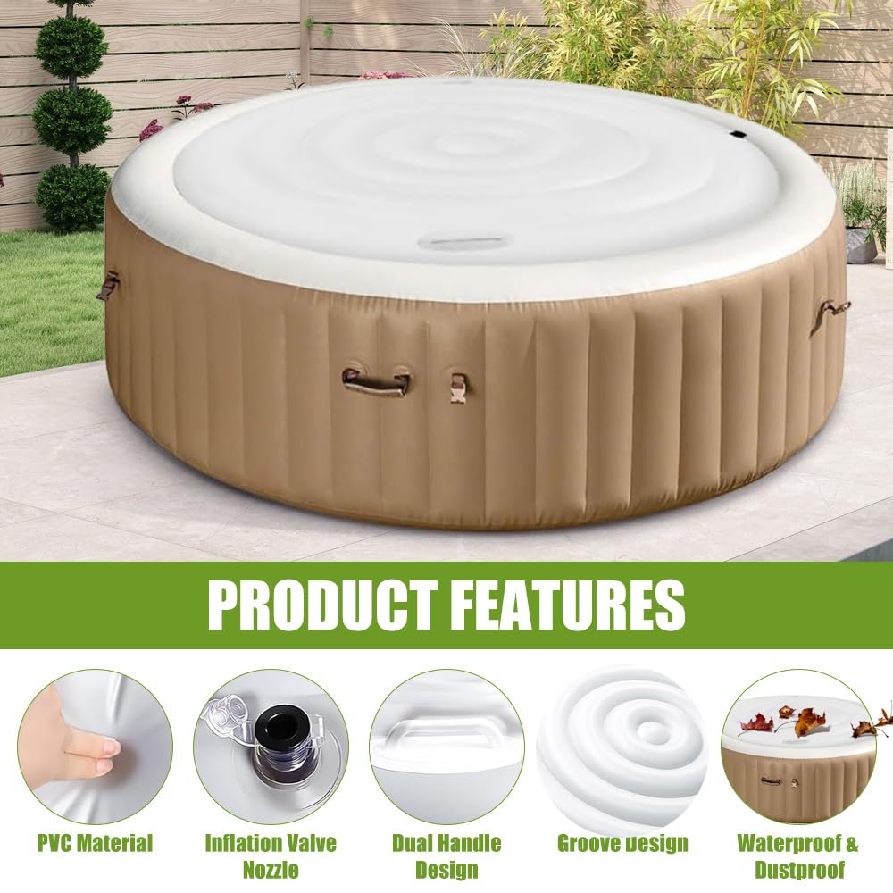 Cubierta Inflable para Bañera de Hidromasaje, 160cm Tapa Aislada para SPA, Redonda Exterior Tapa de SPA, Cubierta de Hidromasaje con Dos Asas, para La Mayoría Bañeras (Round Blanco)