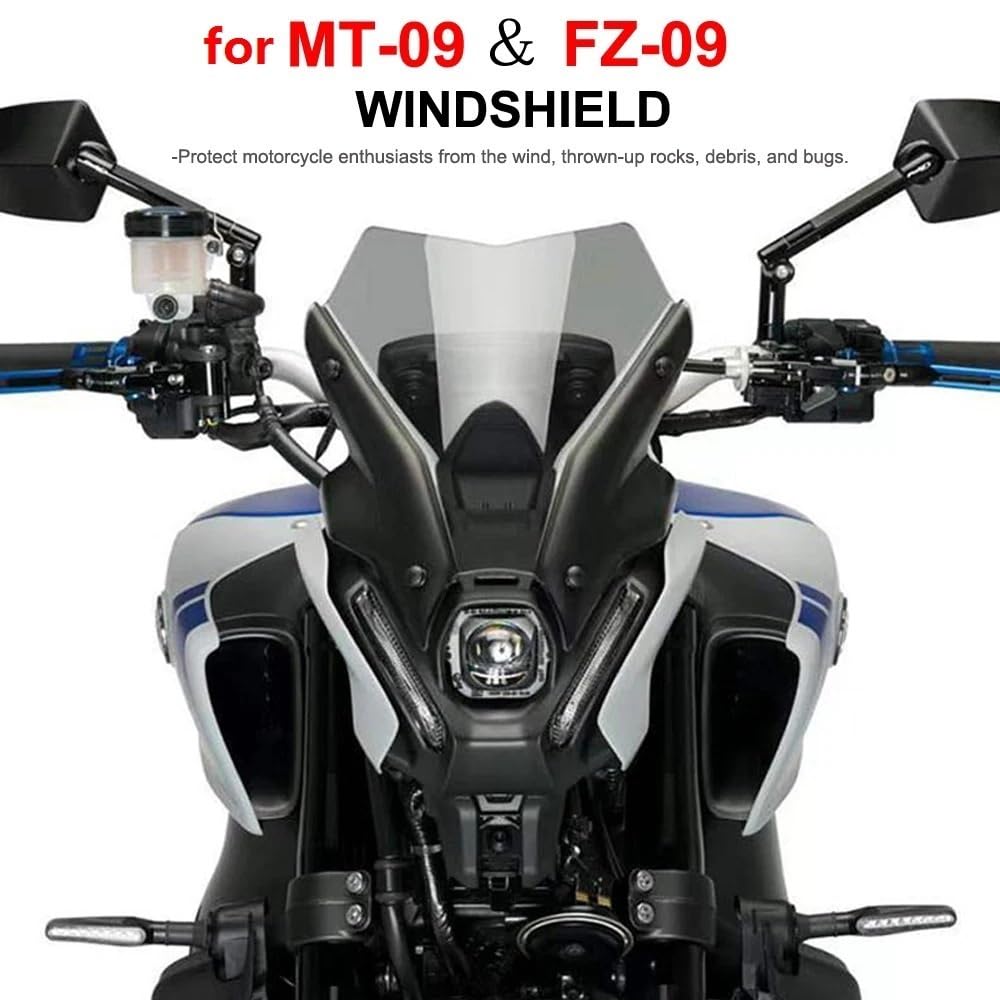 Parabrezza Moto Spoiler Adatto per YAMAHA MT-09 FZ-09 MT 09 FZ 09 MT09 FZ09 2021 2022 Accessori per moto Parabrezza sportivo(Transparent)