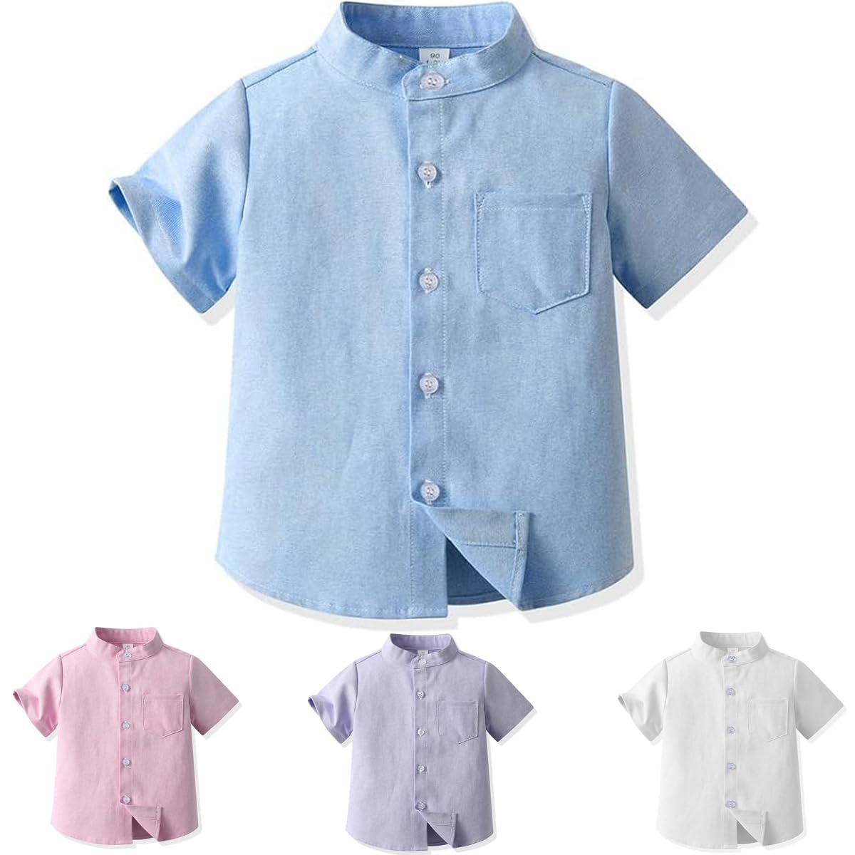 Yanmucy Niños Bebé Camisa Manga Corta Top Stand niños Cuello Botón Abajo Camisa Verano Little Big Boy's Causal Camisas para 2-8 Años
