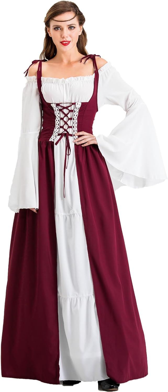 Renaissance Witch Vampire Pirate Costume Dress for Women Viking Victorian Goth Elf Fairycore Halloween Party Cosplay