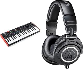 AKAI Professional MPK Mini Plus - 37 Key USB MIDI Keyboard Controller with 8 MPC Pads, Sequencer, MIDI/CV/Gate I/O & Audio-Technica M50x Professional Studio Headphones - Black