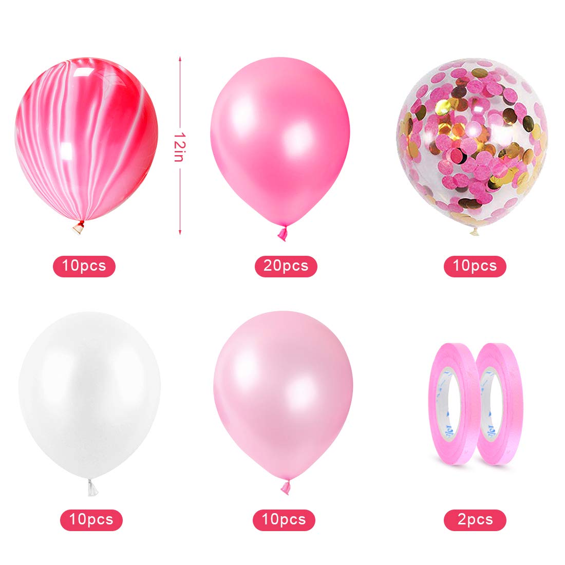 60 Palloncini Rosa Pastello Per Feste - Metallizzati, Opachi E A Coriandoli, Per Battesimo, Matrimonio, Compleanno - Foto 8