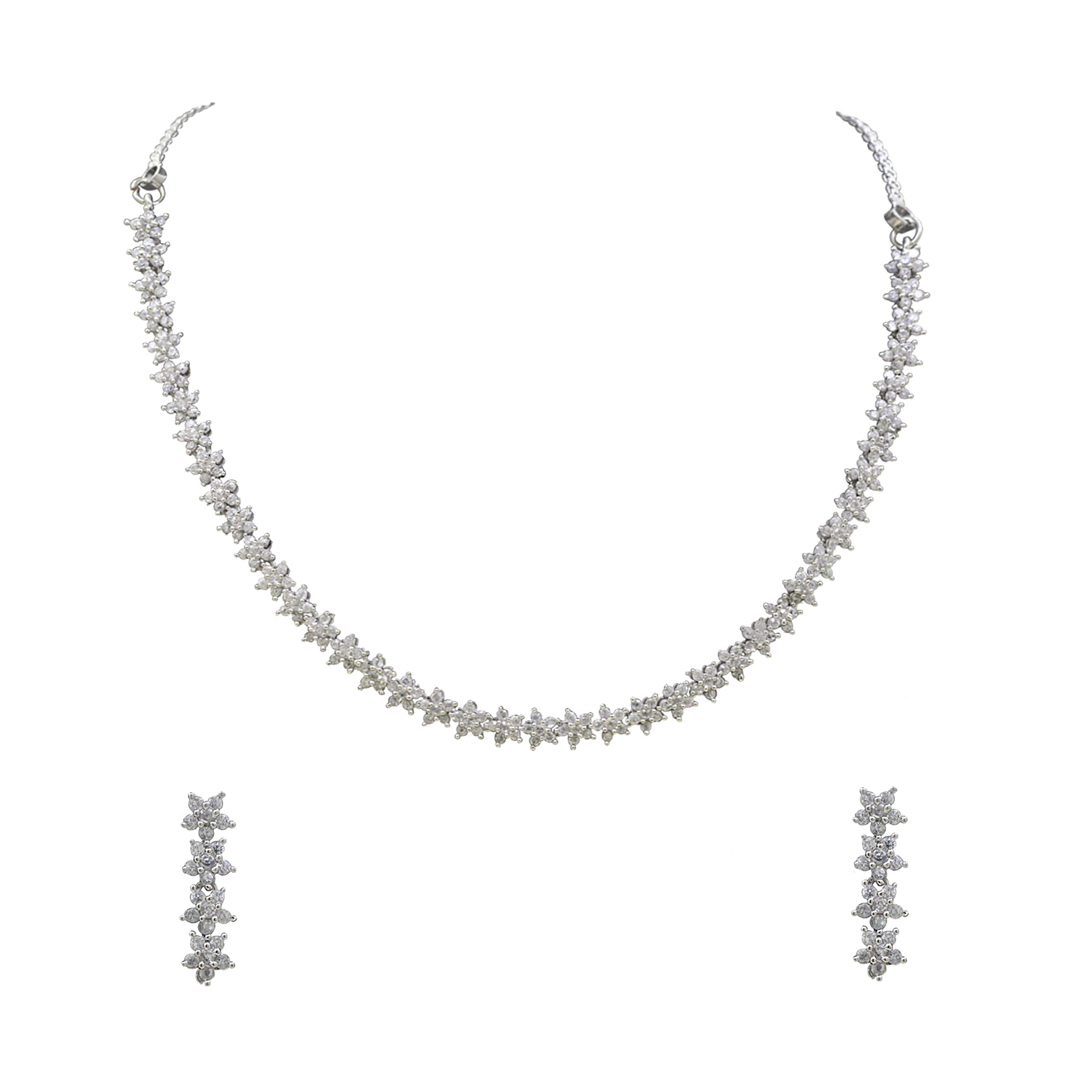 SAIYONI Silver Plated Star Shape Design American Diamond Brass Choker Necklace With Earring Jewellery Set For Unisex Adult (B0B6J85SVF) Amazon Price History, Amazon Price Tracker