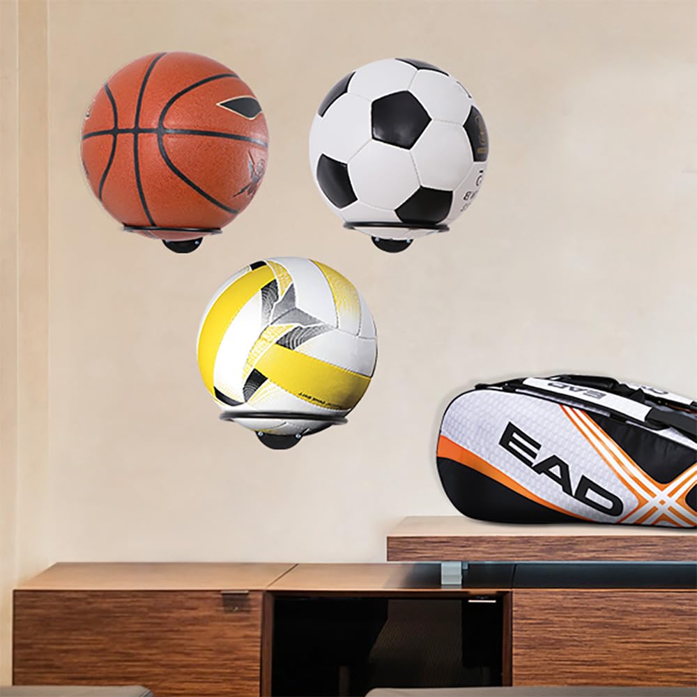 Soporte de Pared para Balones Universal Metal con Tornillos Almacenamiento para Rugby Voleibol Pantalla Negro