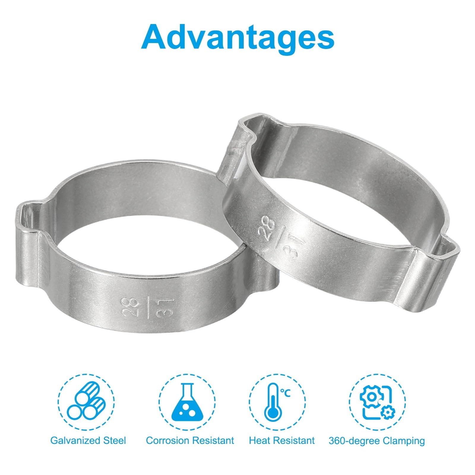 Paquete de 20/40 abrazaderas de manguera de doble oreja de acero inoxidable 304 de 7-31mm for tuberías de aire, agua y combustible(11-13mm 20Pack)