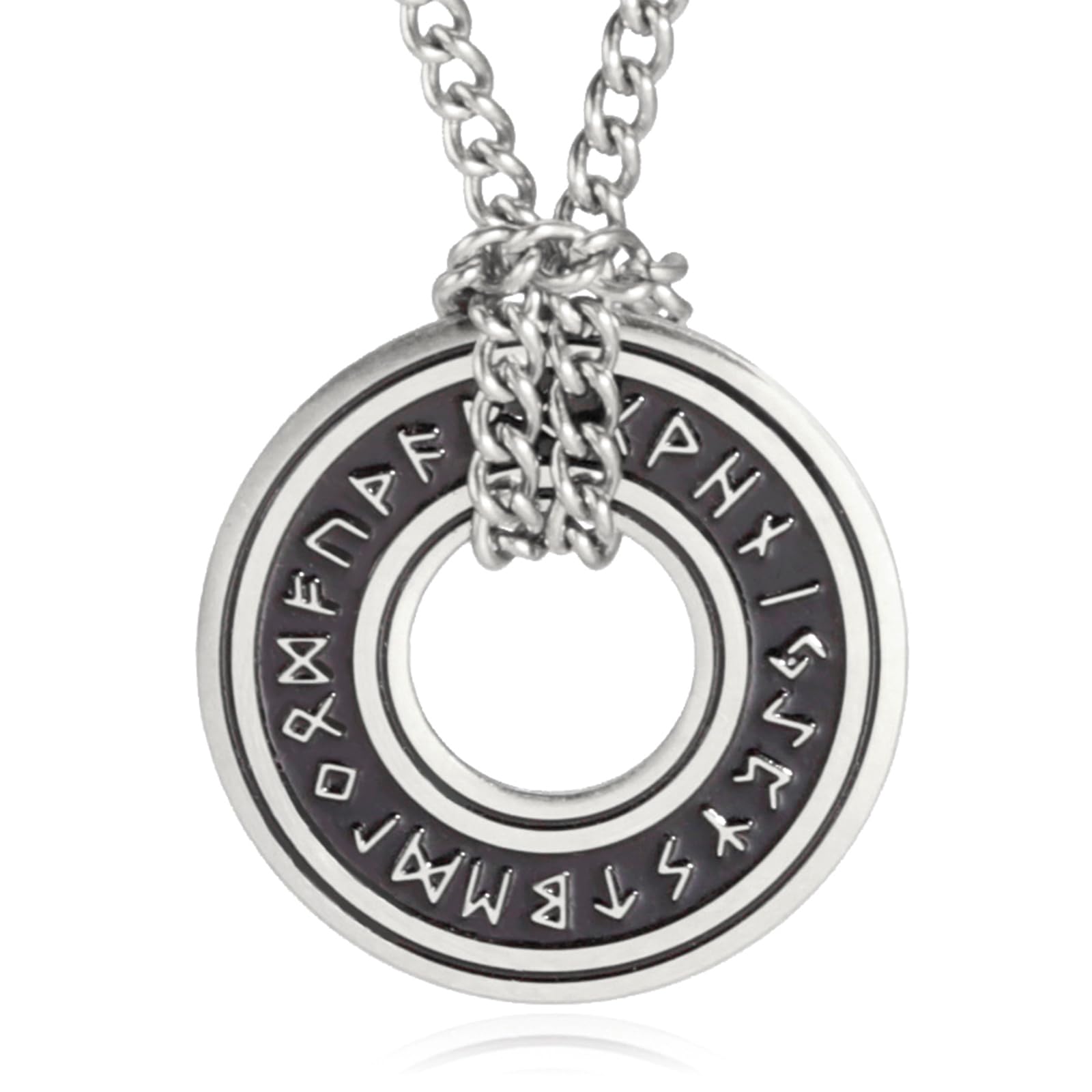 TEAMER Vikingo Runas Collar de Acero Inoxidable Nórdico Runic Talismán Colgante Vikingo Elder Futhark Anillo Círculo Collar Amuleto Joyería Para Hombres Mujeres
