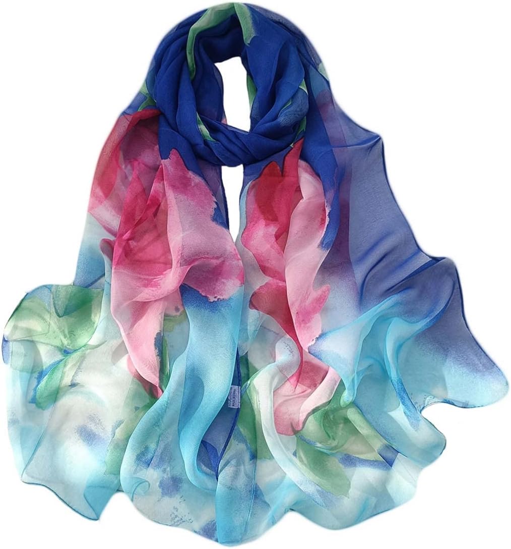 Pokeedioty Scarfs for Women Lightweight Fashion Scarves Elegant Floral Pattern Sheer Scarfs