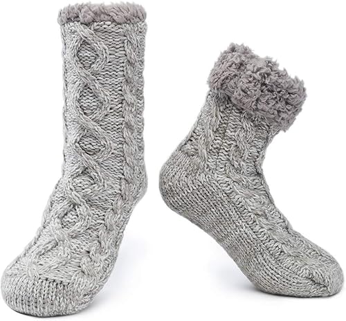 MaaMgic - Pantuflas tipo media abrigadoras y mullidas para mujer, medias divertidas para invierno con antideslizante