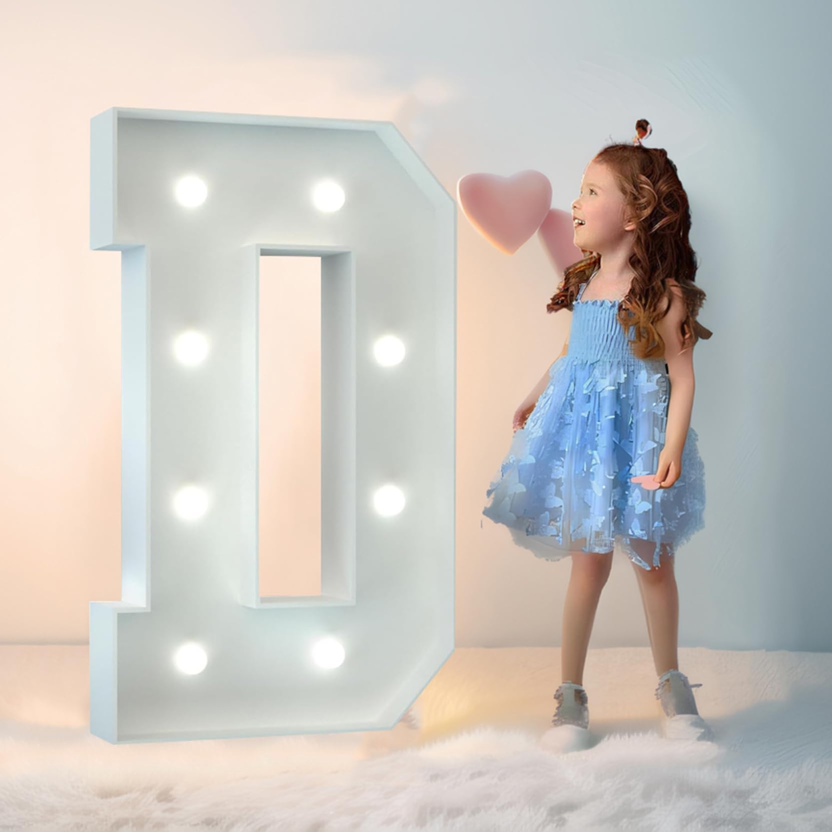Letras LED con marco blanco, decoración de marquesina brillante, juego de tablero de espuma precortada, letrero de luces de mosaico para fiesta de cumpleaños, letra D, 120 cm