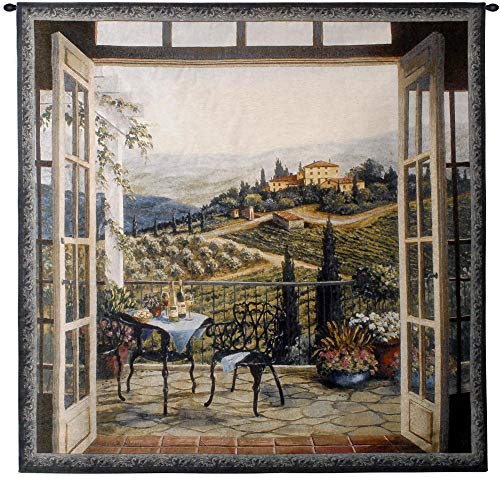 Balcony View Of The Villa By Barbara Felisky | Woven Tapestry Wall Art Hanging | Peaceful Countryside Lanscape | 100% Cotton Usa Size 53X53 #TOP9