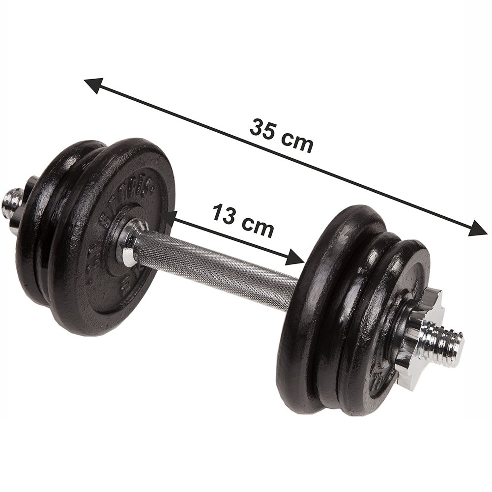 C.P. Sports zestaw krótkich hantli z żeliwa i tworzywa sztucznego 10 kg, 15 kg, 20 kg, 30 kg, zestaw krótkich hantli, hantle, zestaw krótkich hantli z sztangą włącznie z talerzami do hantli (2 x 10 kg