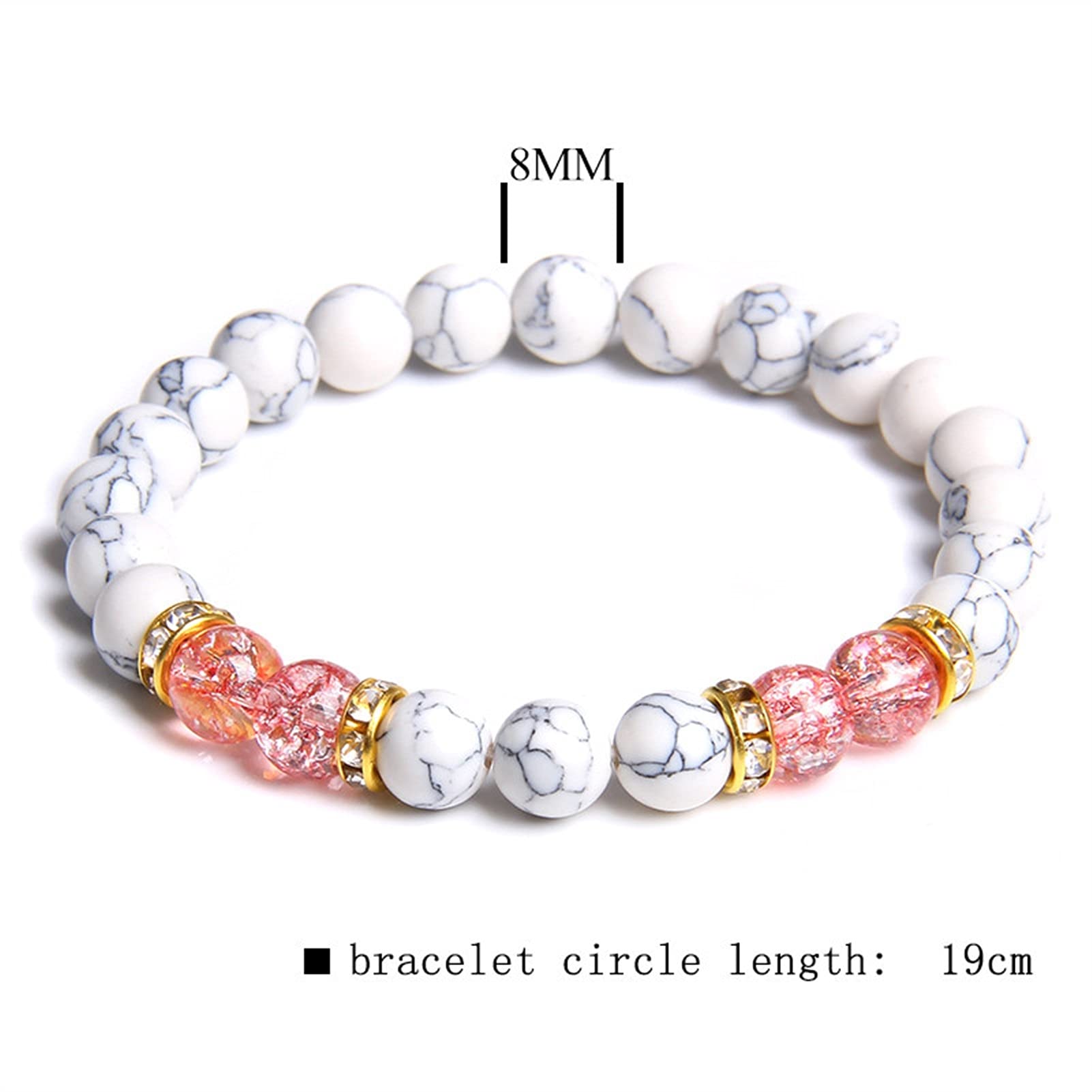 Pulsera de Piedra Natural para Mujer, Pulsera de Cuentas de Piedra Turquesa Blanca Natural, Pulsera de Cuerda elástica con Cuentas Rosas para niñas, Regalos, Pulsera, joyería