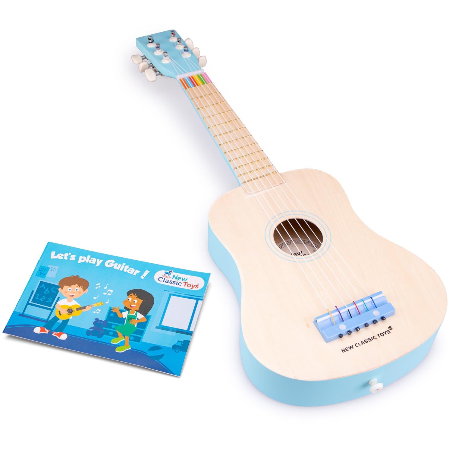 Woet® Chitarra Giocattolo Rosso in Legno per Bambini - 6 Corde in Nylon con Tracolla e Corda di Ricambio - con Libretto delle Canzoni - Gioco Musicale Educativo - A Partire da 3 Anni
