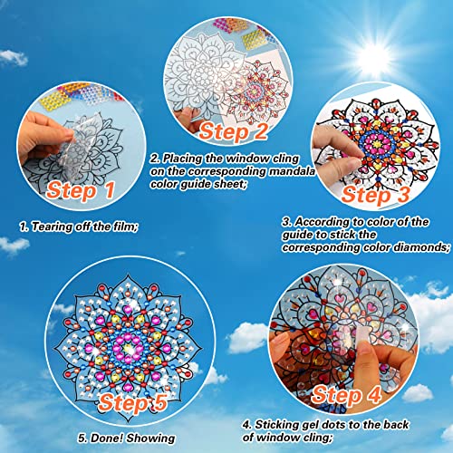 Bsresin Diamond Painting Stained Glass Window Clings, 3 Pcs Mandala Window Stickers For Suncatchers, Diamond Art Accessories, Diy Craft Kits For Adults Women, Gifts For Women, Girls, Kids #TOP3