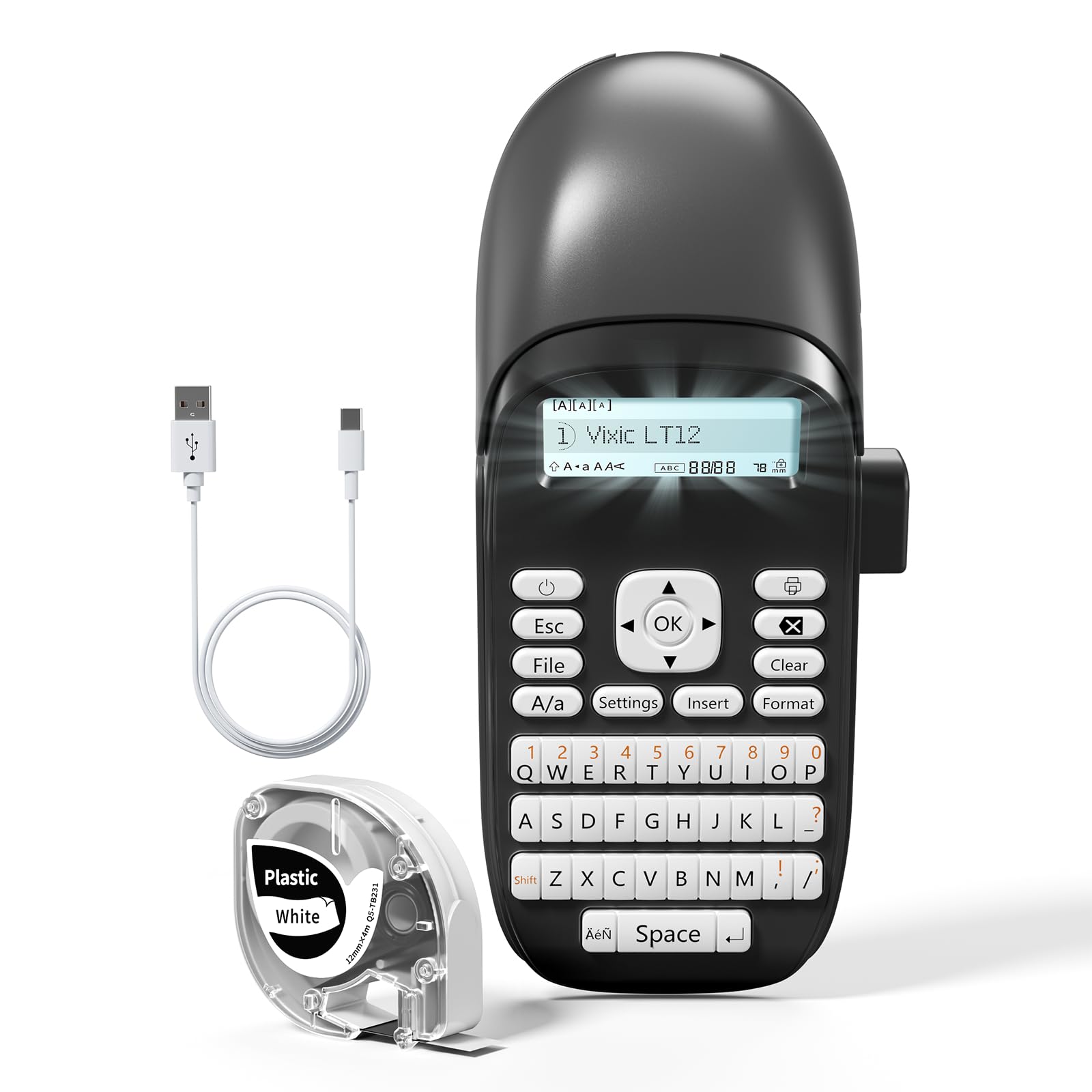 Vixic Label Maker, Handheld Label Printer, Bluetooth Label Maker Machine with Tape, LT12 Rechargeable Label Machine with QWERTY Keyboard, LCD Screen, Easy to Use, Perfect for Office or Home (Grey)