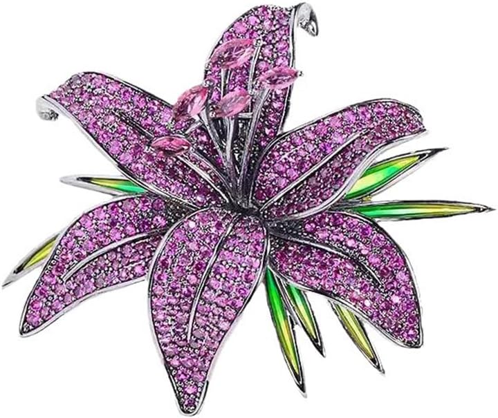 Lily Flower Wedding Statement Brooch Art CZ Lapel Pin Austrian Crystal Leaf Bouquet Clusters Brooches Elegant Dress Suit Sweater Accessories for Women Ladies Party Prom Xmas Jewelry Gift