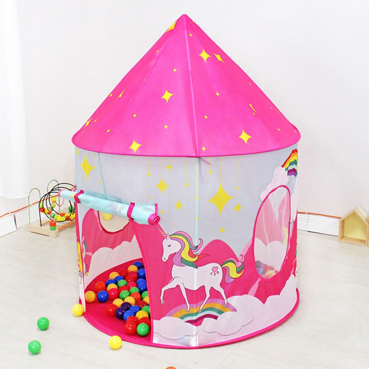 VICASKY Casetta da Gioco Pieghevole Portatile, Riparo Rosa con Finestre, Gioco Interno per Cameretta e Feste