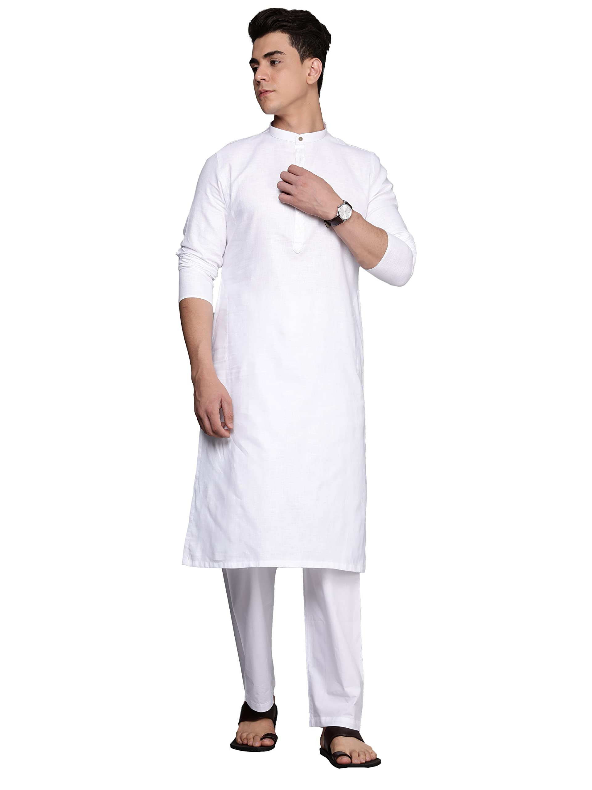 manyavar Men's Cotton Blend Full Sleeves Kurta Set (2pcs)-picture-32