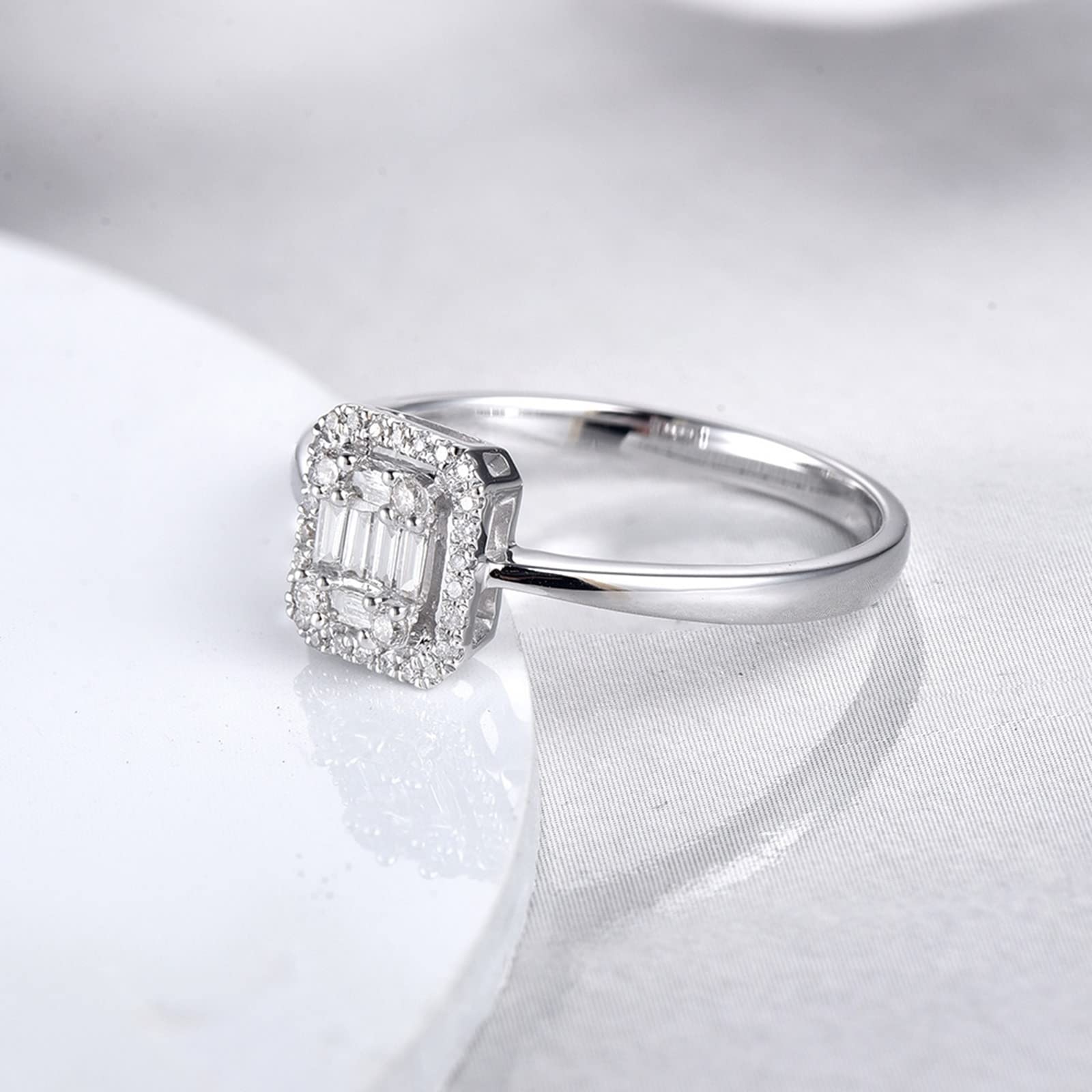 Ring Gold 750 Verlobungsring Damen 18 Karat Weißgold, Engagement Ring Silber Rechteck Diamant Verlobungsringe