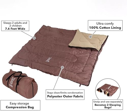 Miniatura 2 de DOD Wagaya Family - Saco de dormir cuádruple ancho para 4 personas para padres y niños, sistema versátil 3 en 1 que se convierte en 2 edredones