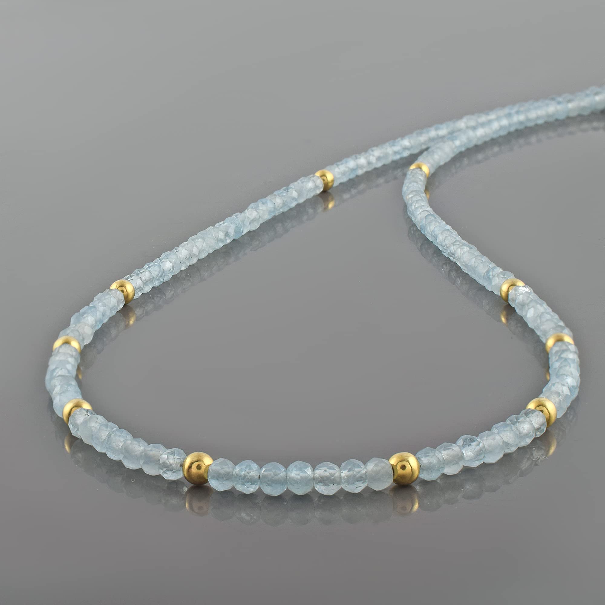 Collar de aguamarina para mujer, joyería de cuentas de aguamarina, cadena de cuentas redondas facetadas de 18 pulgadas para collar unisex para el día de la madre, 3, Gema Plata