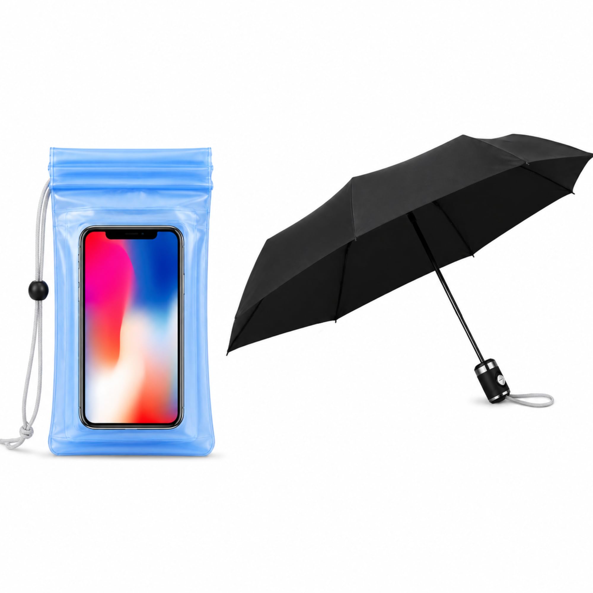 Compact Windproof Travel Umbrella with Waterproof Phone Pouch Combo - Automatic Open Close 3 Fold Umbrella, Universal Waterproof Mobile Case with Touch Screen & Adjustable Lanyard - Rain & Monsoon Essential for Men, Women, Travel, Hiking, Beach, Swimming-image-16